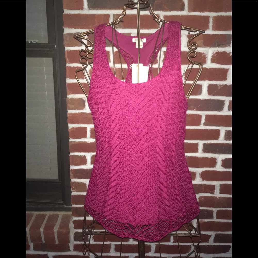 LUCKY BRAND CROCHET SWEATER TANK- BEET RED